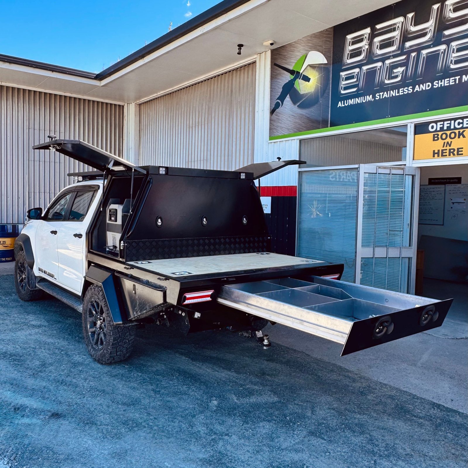 Custom ute fabrication outside the Bays Engineering workshop